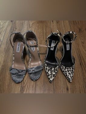 Steve Madden Leopard Print Pointed Toe Ankle Strap Heels